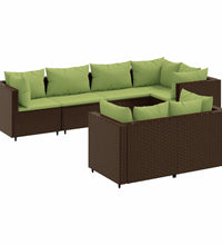 7-tlg. Garten-Lounge-Set mit Kissen Braun Poly Rattan