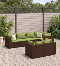 7-tlg. Garten-Lounge-Set mit Kissen Braun Poly Rattan