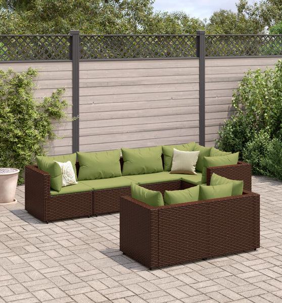 7-tlg. Garten-Lounge-Set mit Kissen Braun Poly Rattan