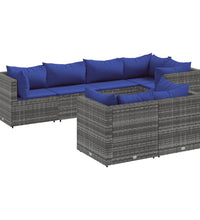 7-tlg. Garten-Lounge-Set mit Kissen Grau Poly Rattan