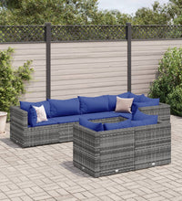 7-tlg. Garten-Lounge-Set mit Kissen Grau Poly Rattan