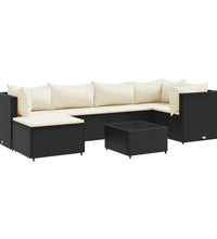 7-tlg. Garten-Lounge-Set mit Kissen Schwarz Poly Rattan