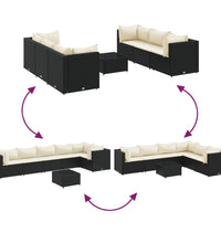 7-tlg. Garten-Lounge-Set mit Kissen Schwarz Poly Rattan