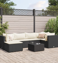 7-tlg. Garten-Lounge-Set mit Kissen Schwarz Poly Rattan