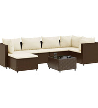 7-tlg. Garten-Lounge-Set mit Kissen Braun Poly Rattan