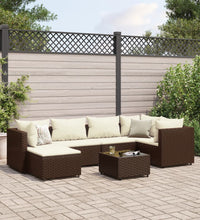 7-tlg. Garten-Lounge-Set mit Kissen Braun Poly Rattan