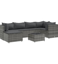 7-tlg. Garten-Lounge-Set mit Kissen Grau Poly Rattan