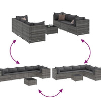 7-tlg. Garten-Lounge-Set mit Kissen Grau Poly Rattan