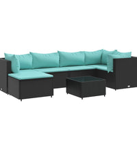 7-tlg. Garten-Lounge-Set mit Kissen Schwarz Poly Rattan