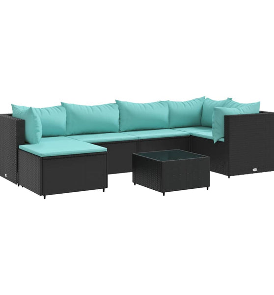7-tlg. Garten-Lounge-Set mit Kissen Schwarz Poly Rattan