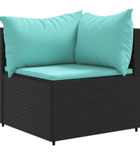 7-tlg. Garten-Lounge-Set mit Kissen Schwarz Poly Rattan
