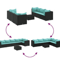 7-tlg. Garten-Lounge-Set mit Kissen Schwarz Poly Rattan