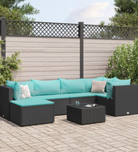 7-tlg. Garten-Lounge-Set mit Kissen Schwarz Poly Rattan