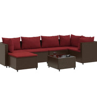 7-tlg. Garten-Lounge-Set mit Kissen Braun Poly Rattan
