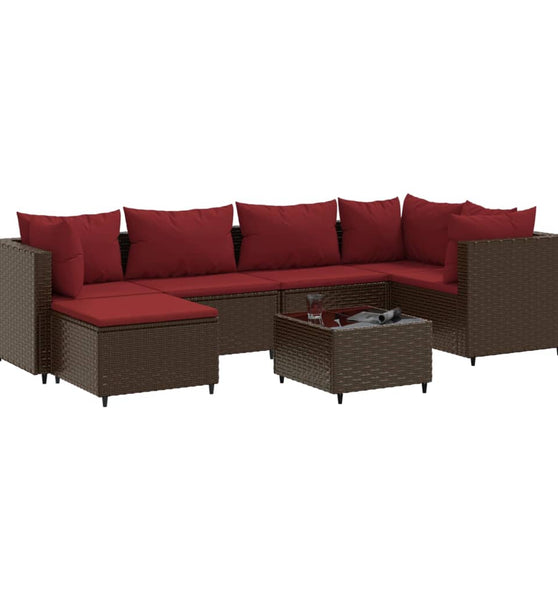 7-tlg. Garten-Lounge-Set mit Kissen Braun Poly Rattan