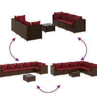 7-tlg. Garten-Lounge-Set mit Kissen Braun Poly Rattan