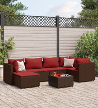 7-tlg. Garten-Lounge-Set mit Kissen Braun Poly Rattan
