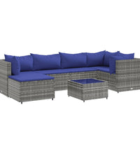 7-tlg. Garten-Lounge-Set mit Kissen Grau Poly Rattan