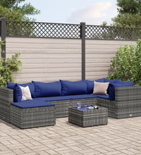 7-tlg. Garten-Lounge-Set mit Kissen Grau Poly Rattan