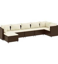 7-tlg. Garten-Lounge-Set mit Kissen Braun Poly Rattan