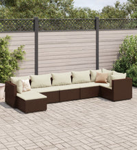 7-tlg. Garten-Lounge-Set mit Kissen Braun Poly Rattan