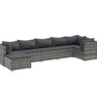 7-tlg. Garten-Lounge-Set mit Kissen Grau Poly Rattan
