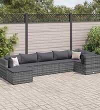 7-tlg. Garten-Lounge-Set mit Kissen Grau Poly Rattan