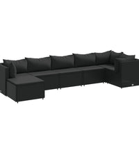 7-tlg. Garten-Lounge-Set mit Kissen Schwarz Poly Rattan