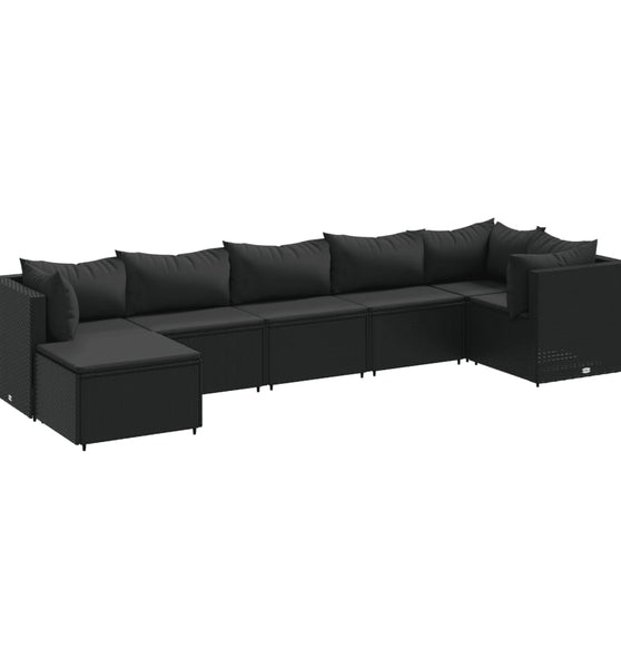 7-tlg. Garten-Lounge-Set mit Kissen Schwarz Poly Rattan