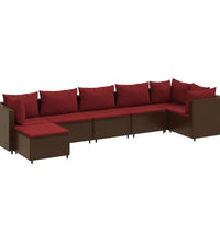 7-tlg. Garten-Lounge-Set mit Kissen Braun Poly Rattan