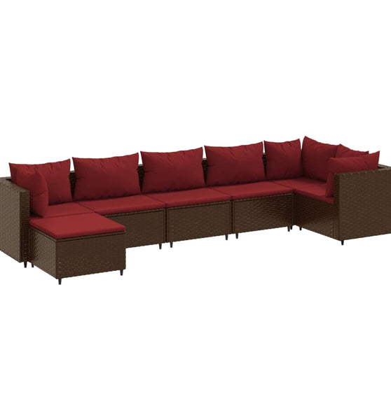 7-tlg. Garten-Lounge-Set mit Kissen Braun Poly Rattan