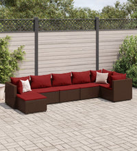 7-tlg. Garten-Lounge-Set mit Kissen Braun Poly Rattan