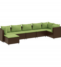 7-tlg. Garten-Lounge-Set mit Kissen Braun Poly Rattan