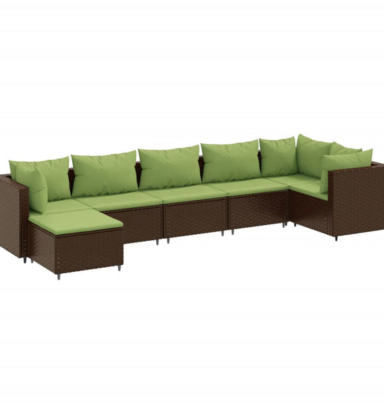 7-tlg. Garten-Lounge-Set mit Kissen Braun Poly Rattan