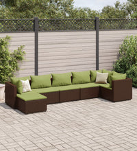 7-tlg. Garten-Lounge-Set mit Kissen Braun Poly Rattan