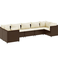 7-tlg. Garten-Lounge-Set mit Kissen Braun Poly Rattan