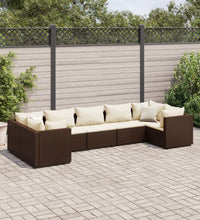 7-tlg. Garten-Lounge-Set mit Kissen Braun Poly Rattan