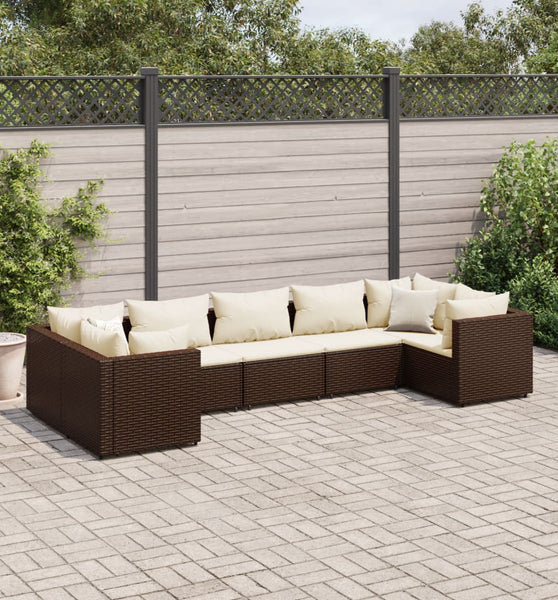 7-tlg. Garten-Lounge-Set mit Kissen Braun Poly Rattan