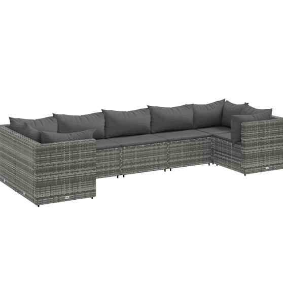 7-tlg. Garten-Lounge-Set mit Kissen Grau Poly Rattan