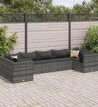 7-tlg. Garten-Lounge-Set mit Kissen Grau Poly Rattan