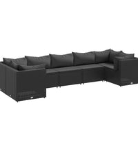 7-tlg. Garten-Lounge-Set mit Kissen Schwarz Poly Rattan