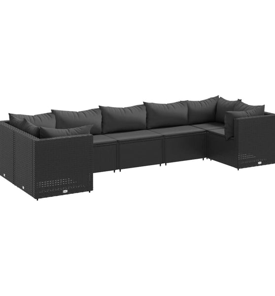 7-tlg. Garten-Lounge-Set mit Kissen Schwarz Poly Rattan