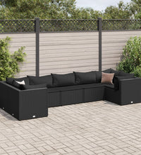7-tlg. Garten-Lounge-Set mit Kissen Schwarz Poly Rattan