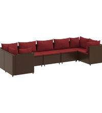 7-tlg. Garten-Lounge-Set mit Kissen Braun Poly Rattan