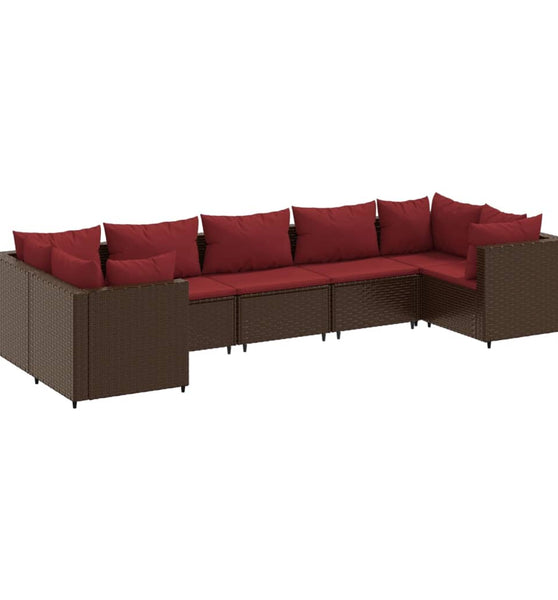 7-tlg. Garten-Lounge-Set mit Kissen Braun Poly Rattan