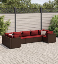 7-tlg. Garten-Lounge-Set mit Kissen Braun Poly Rattan