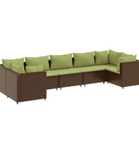 7-tlg. Garten-Lounge-Set mit Kissen Braun Poly Rattan