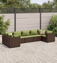 7-tlg. Garten-Lounge-Set mit Kissen Braun Poly Rattan