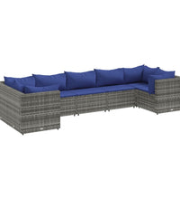 7-tlg. Garten-Lounge-Set mit Kissen Grau Poly Rattan