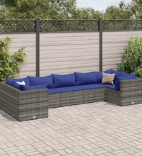 7-tlg. Garten-Lounge-Set mit Kissen Grau Poly Rattan